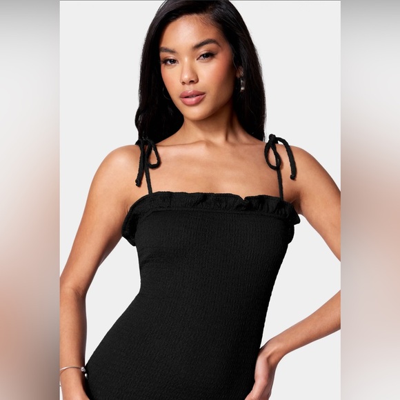 Bebe juniors women's tie strap crinkle mini Holiday dress NWOT size large - Picture 3 of 5